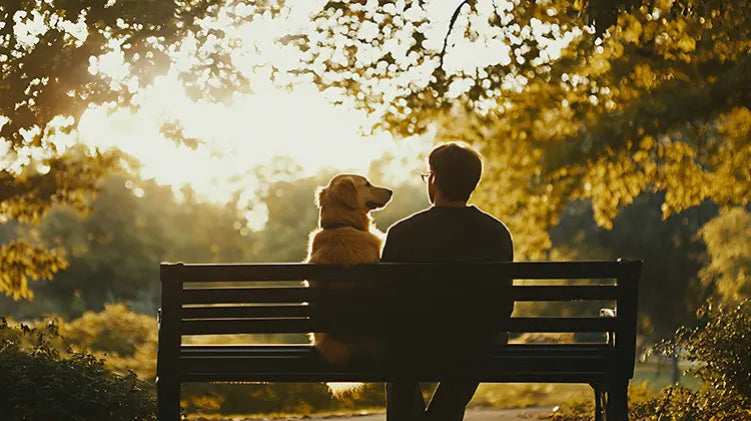 The Pet Obsessor our Story Person Sitting on a bench with their dog