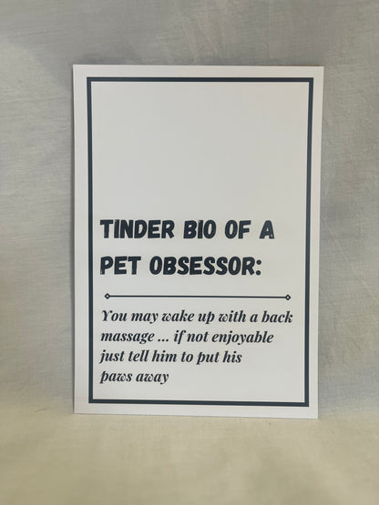 "Tinder Bio: You may wake up with a back massage" A5 Wall Print