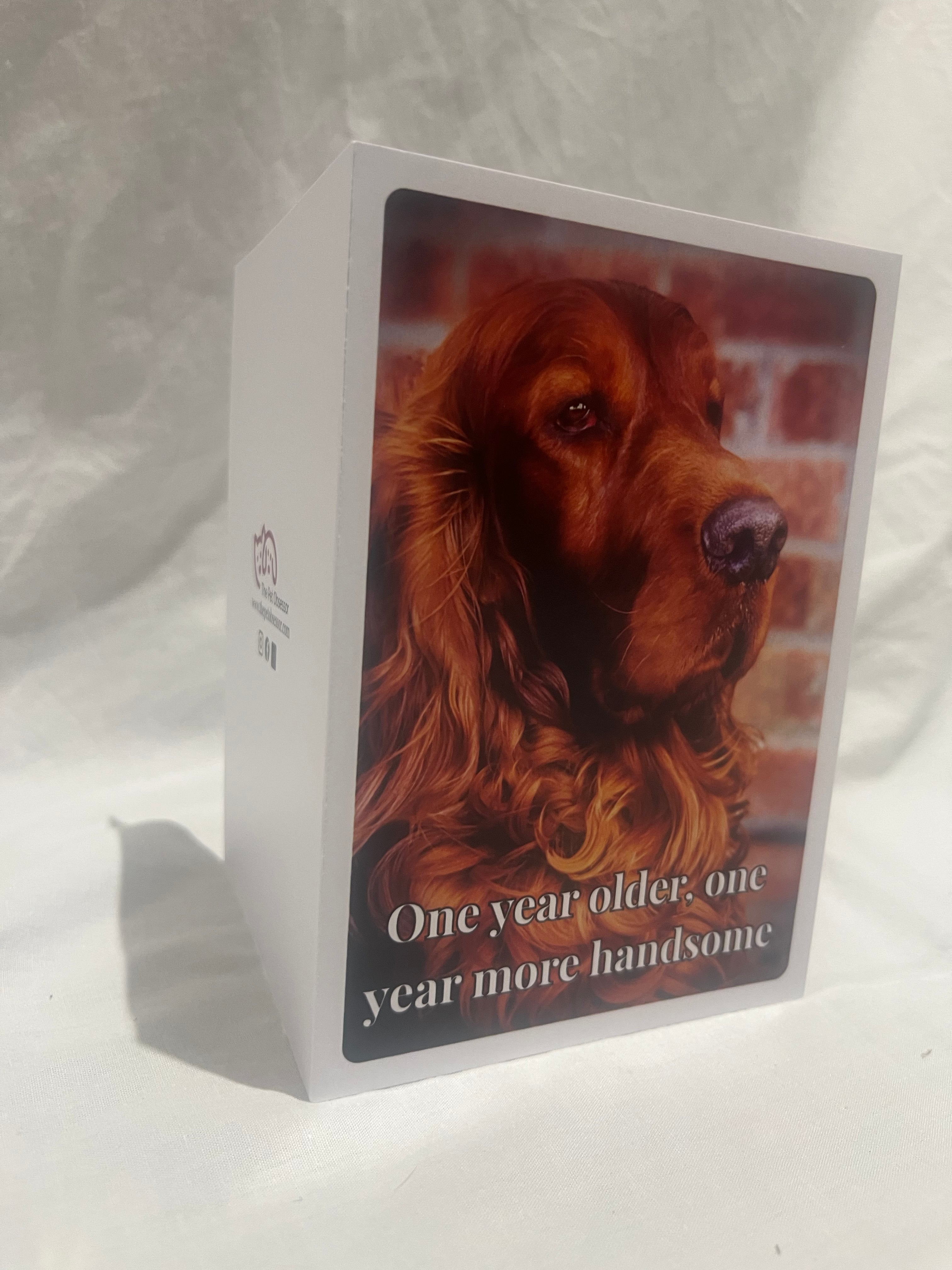 "One year more handsome" greetings card
